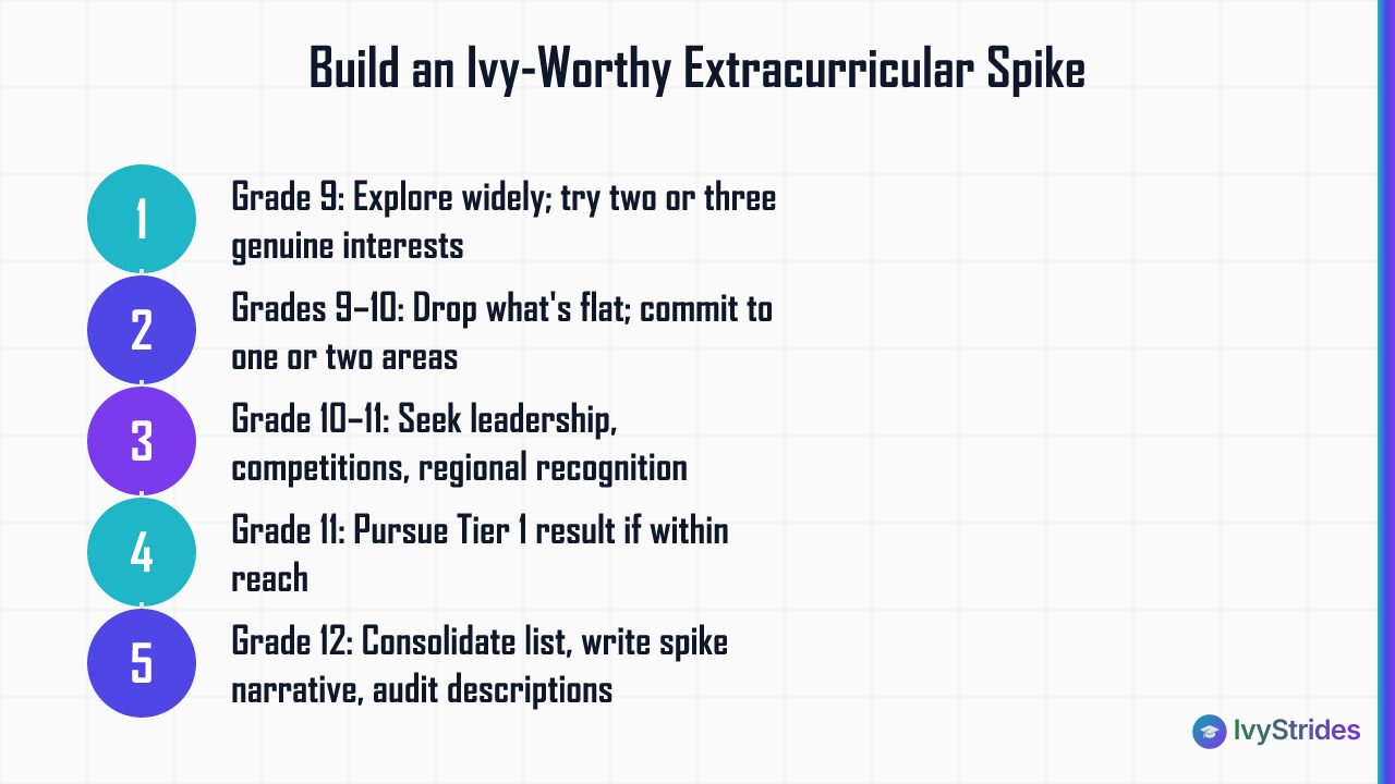 5-step grade-by-grade process to build an Ivy-worthy extracurricular spike before college applications