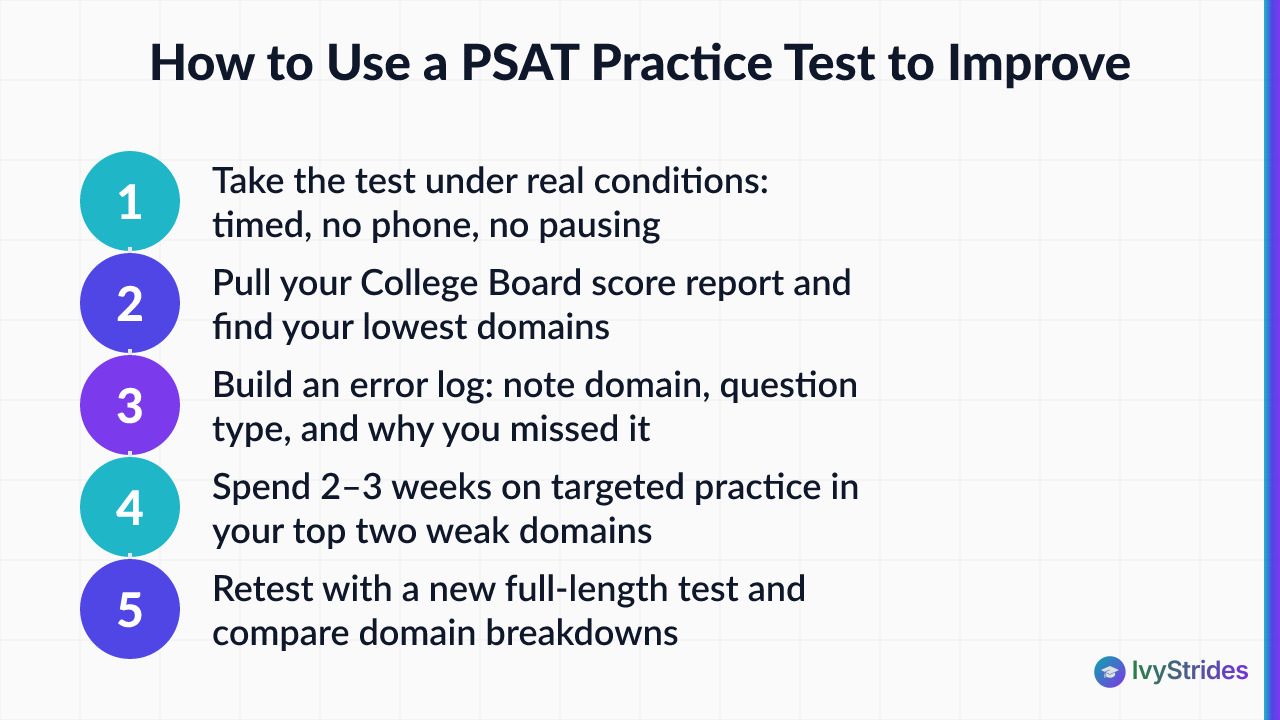 5-step process for using PSAT practice tests diagnostically to improve scores through error logging and targeted review
