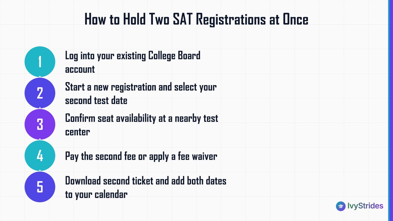 5-step process for registering for two SAT dates at once in the same College Board account