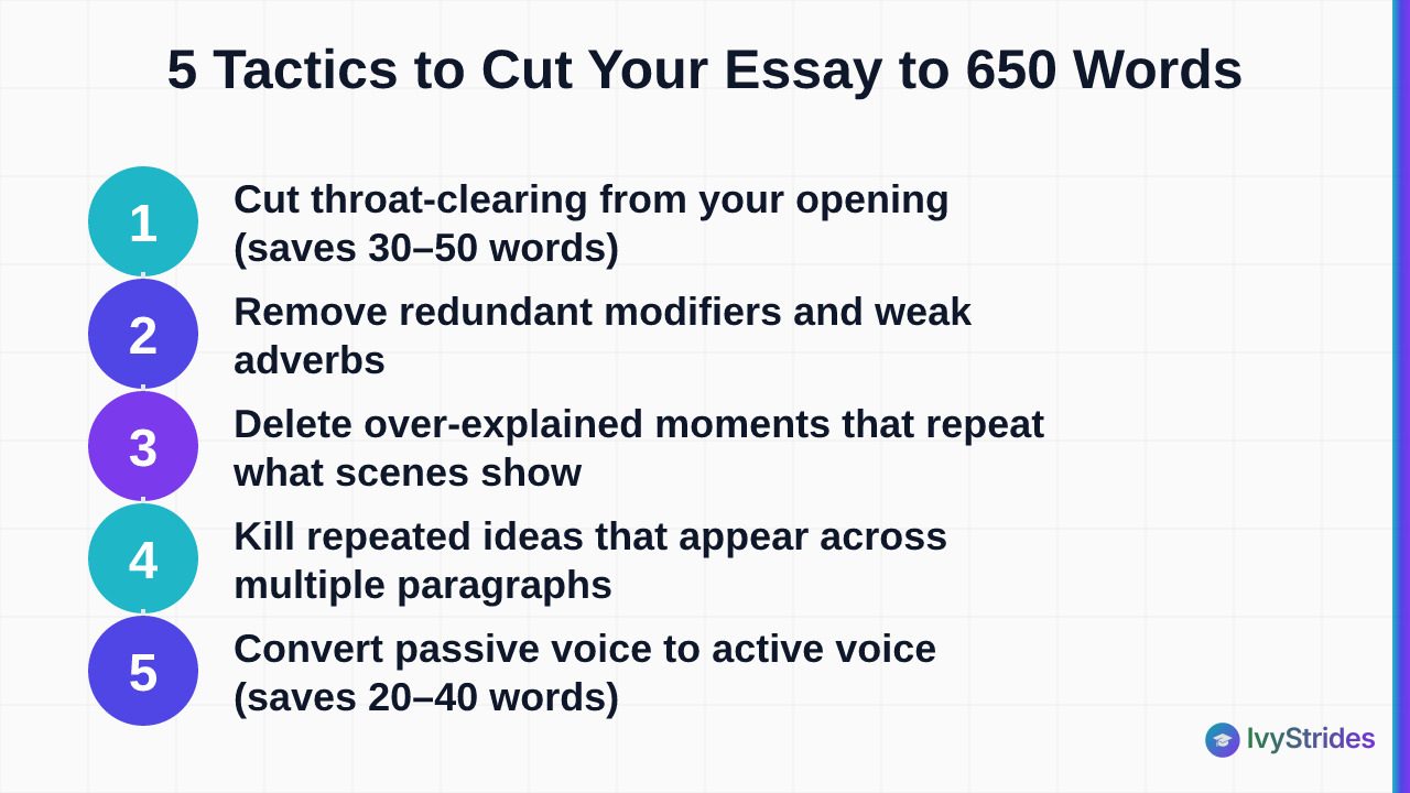 5 numbered tactics to cut a college essay to 650 words without losing voice or meaning