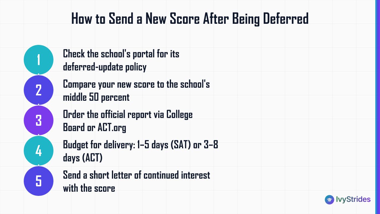 5-step process for sending a new SAT or ACT score to a college after being deferred from early decision
