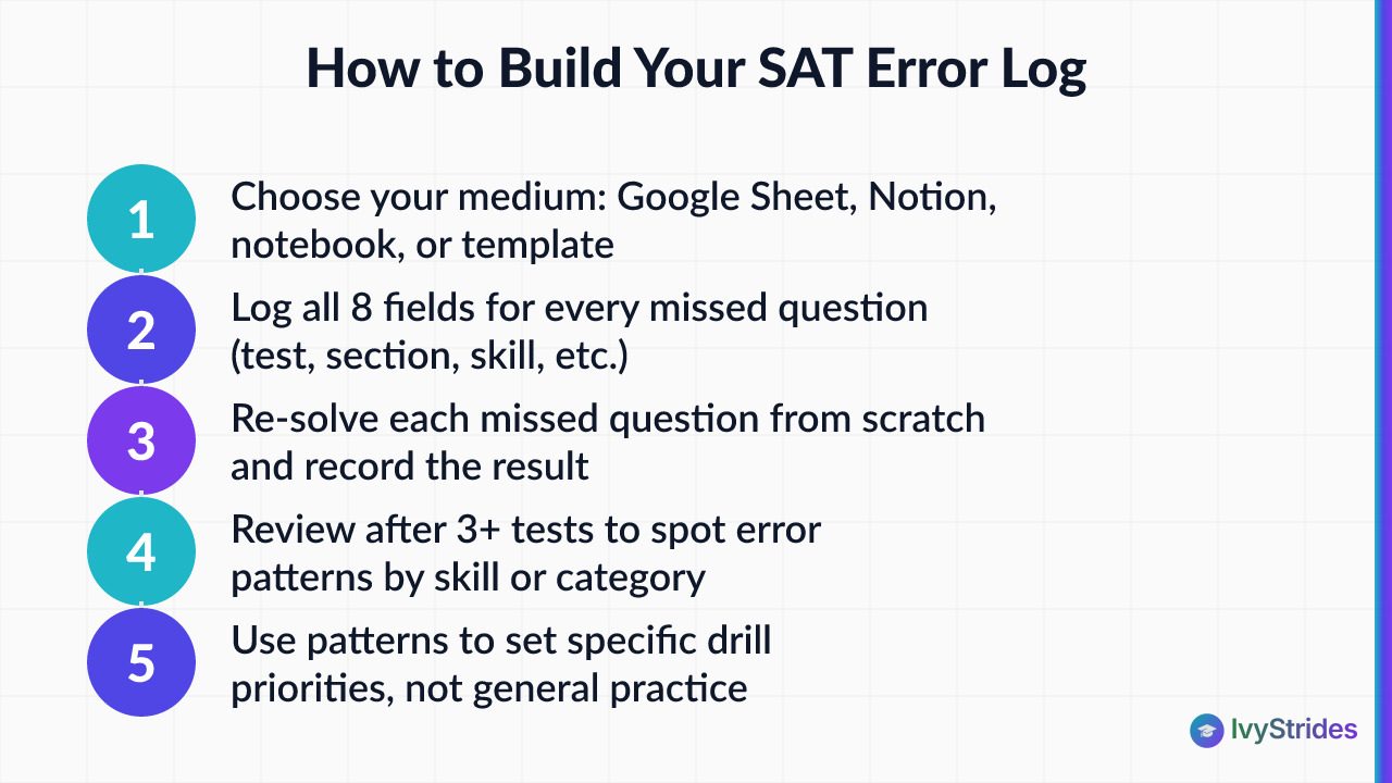 5-step process for building an SAT error log to identify mistake patterns and set targeted study priorities