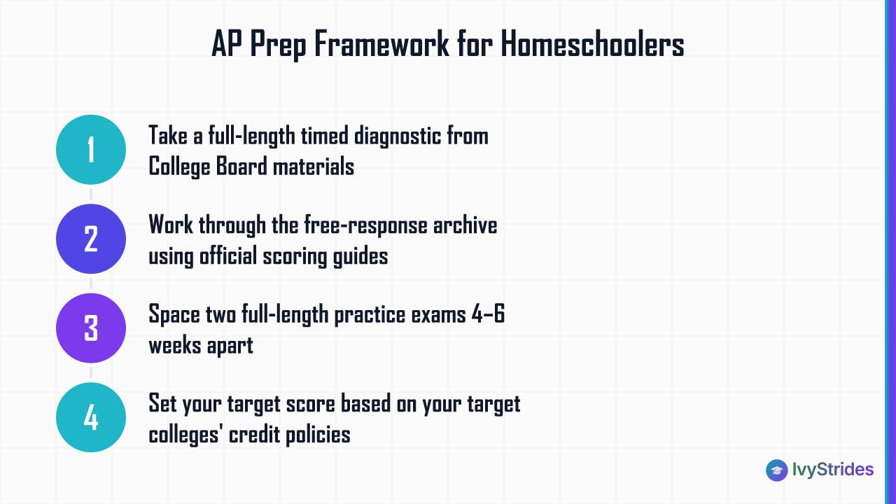 4-step AP exam prep framework for homeschoolers: diagnostic, free-response practice, spaced exams, score targeting