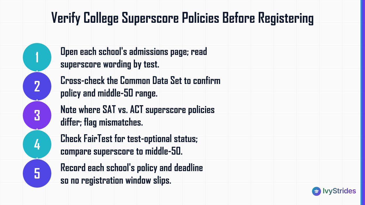5-step checklist for verifying college superscore policies before paying a test registration fee