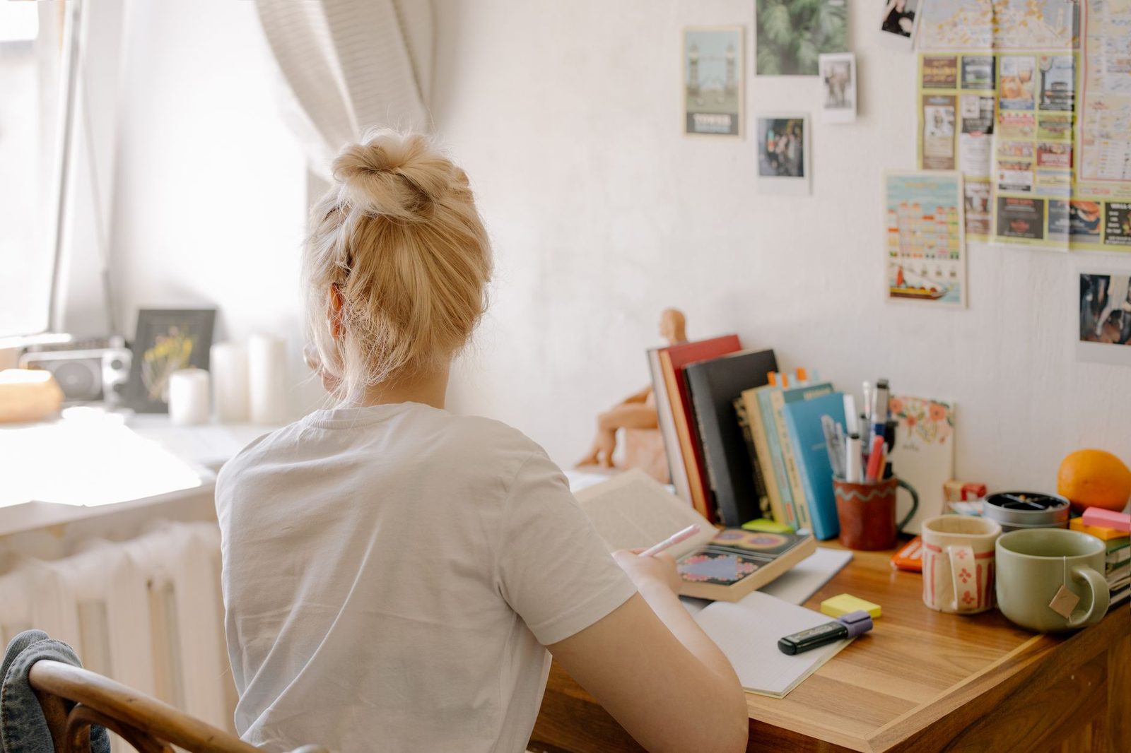 High school student studying seriously at a desk