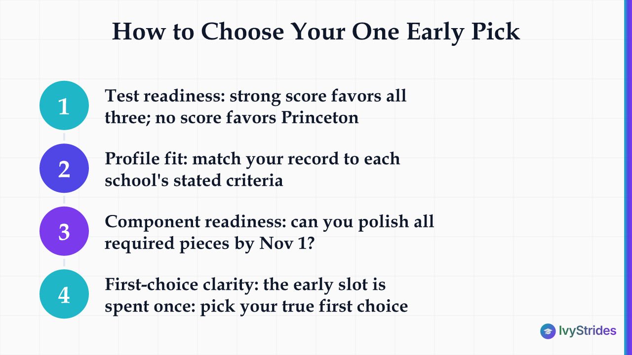 4-step decision framework for choosing between Harvard, Princeton, or Yale early action application